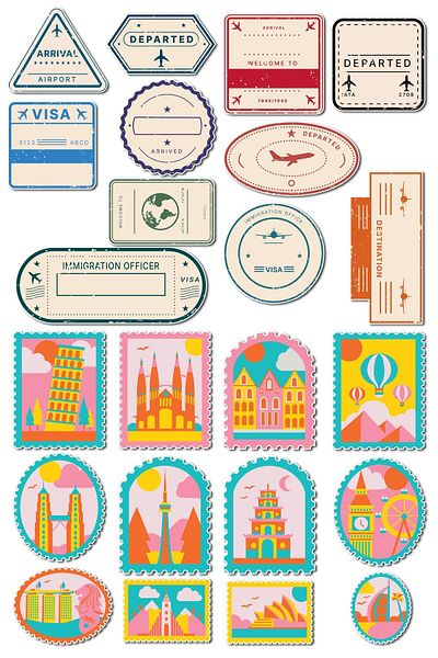 Postifull Travel Themed Sticker Set - 16 Piece Sticker Set - Phone, Tablet, Notebook Laptop Compatible Sticker