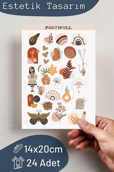 Postifull Boho Themed Sticker Set - 24 Piece Sticker Set - Compatible Stickers for Phone, Tablet, Notebook and Laptop