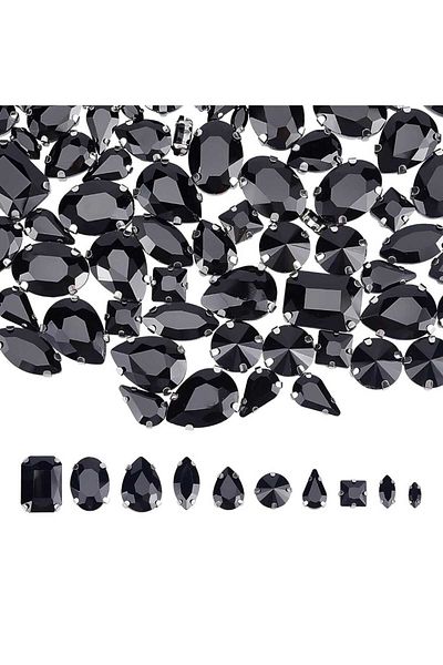 yiğit aksesuar 100 Pieces Mixed Case Strut Black Glass Stone Elite Series