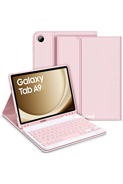 m.tk moveteck Samsung Galaxy Tab A9 8.7 İnç Uyumlu Bluetooth Özellik Standlı Kalem Bölmeli Klavyeli Kılıf SM-X110