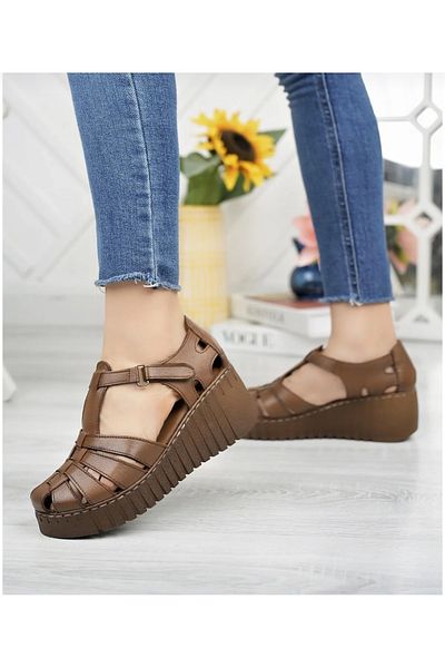 ELF GENUINE Leather Wedge Heeled Women's Daily Sandals
