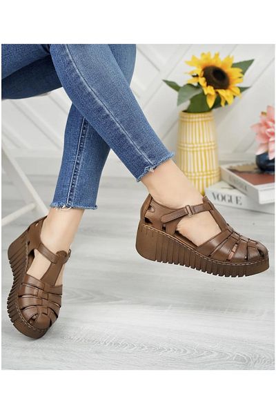 ELF GENUINE Leather Wedge Heeled Women's Daily Sandals