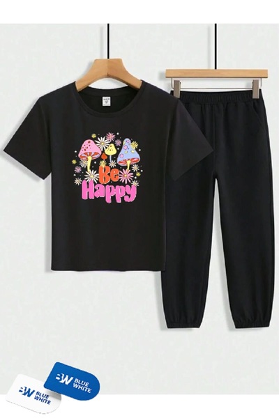 SİNSER TEKS Boys/Girls' ''Happy'' Printed T-Shirt-Sweatpants Set