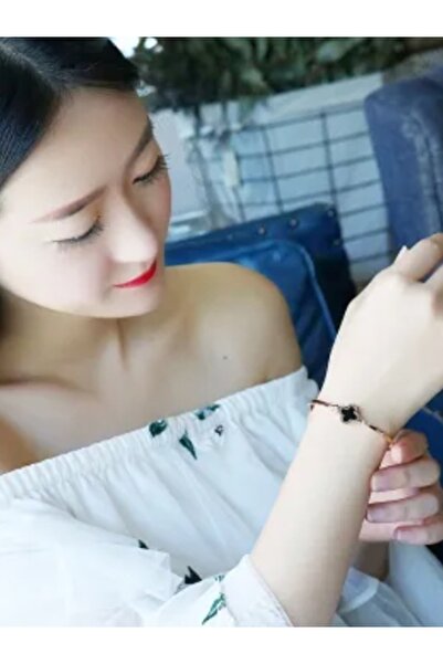 Shisa Jewel Paslanmaz çelik yonca yaprağı bileklik, altın kaplama (rose altın rengi), kadınlar için (62)