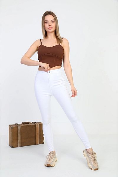 merysare High Waist White Gabardine Trousers