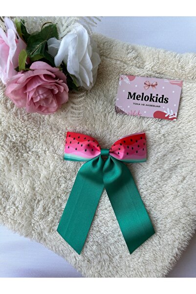 MeloKids مشبك شعر بشريط أوتوماتيكي كبير الحجم بنمط البطيخ باللون الأخضر