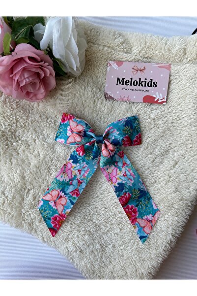 MeloKids مشبك شريطي بإبزيم أوتوماتيكي بنمط الفراشة الزرقاء والزهور