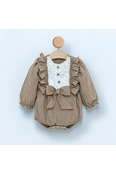 Ma Moi Baby Kahverengi Fiyonk Detaylı Kız Bebek Romper