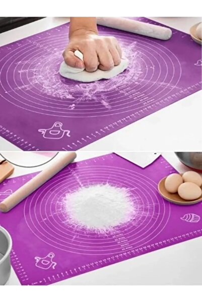DİLAHOME Saplı Rulo Hamur Pizza Börek Açıcı El Merdanesi & Silikon Hamur Matı 2'li Set