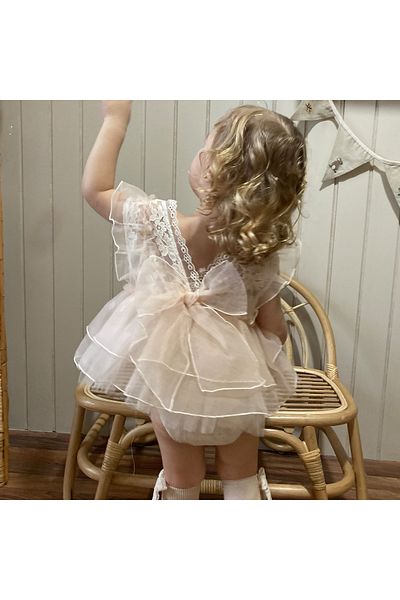 Ma Moi Baby Beige Baby Girl Romper - Sweety Back Detail