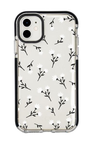 mooodcase iPhone 11 Uyumlu Beyaz Çiçekler Desenli Candy Bumper Silikonlu Telefon Kılıfı