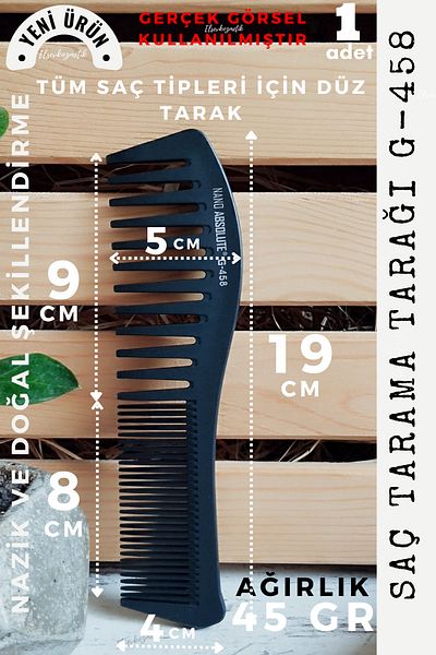 Nano Absolute Hair Combing Comb G-458, Hairdresser, Barber Comb, Carbon Comb, Separation Comb, Wax Comb