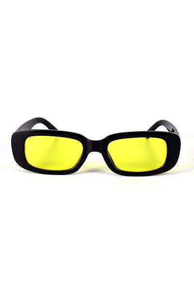 Morinna Black-Yellow Rectangular Vintage-Retro Unisex Sunglasses - Size 54-18-138