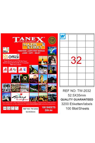 Tanex Laser Label 100 Yp 52.5x35 Laser-copy-inkjet Tw-2032