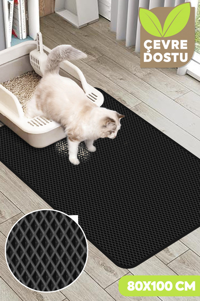 Swimchair Hücreli Kedi Tuvaleti Önü Paspası Kedi Kumu Matı (80X100 CM) - Siyah