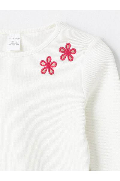 LC Waikiki Tricou pentru fetiță, cu mânecă lungă, cu decolteu, brodat