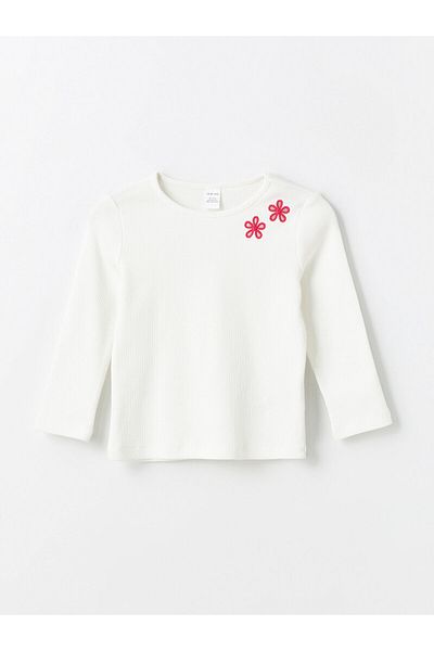 LC Waikiki Tricou pentru fetiță, cu mânecă lungă, cu decolteu, brodat