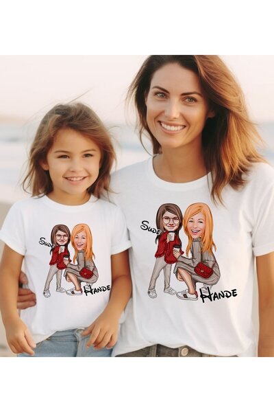 Bk Gift 2’li Kişiye Özel Anne-Kız Karikatürlü Kombin Tişört Seti-4, Anneye , ...