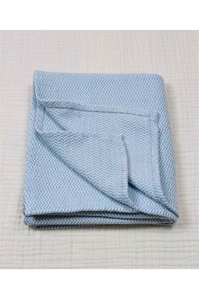Cigit Straw Pattern Baby Cotton Blanket (WASHED) 93x100 Cm /- 3 Cm Blue