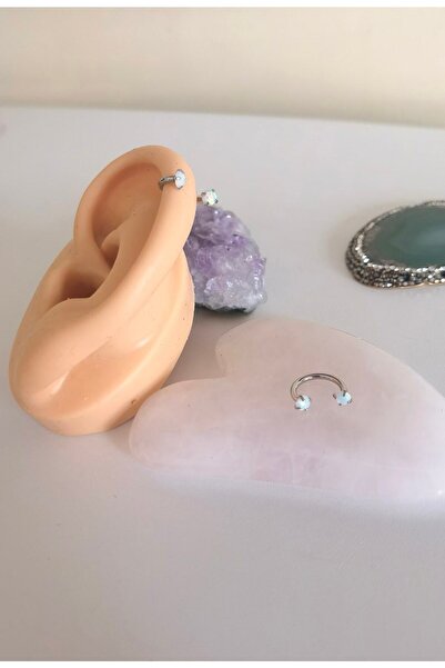Bylin %100 Cerrahi Çelik (ay Işığı Gerçek Opal Taşlı) Taşlı At Nalı Piercing ...