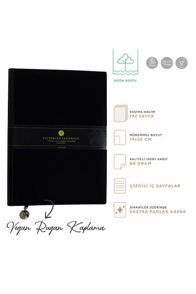 Victoria's Journals Smyth Patent Leather Flexible Cover Striped Notebook, 19x25 cm -Black