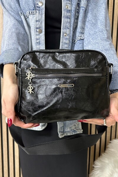 Nstil Black Women's Shoulder Bag - Zippered, Adjustable Cross Strap, Three Compartments Soft 4002