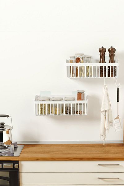 ATA HOME BANYOR Αυτοκόλλητη σχάρα κουζίνας Σχάρα μπαχαρικών μέσα στο ντουλάπι Organizer 2 τεμαχίων κουζίνας με πλαστική κρεμάστρα