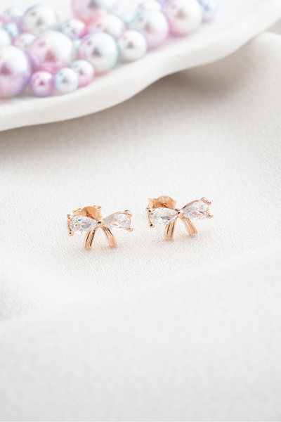 Nereze 925 Ayar Gümüş Beyaz Zirkon Taşlı Papyon Model Küpe