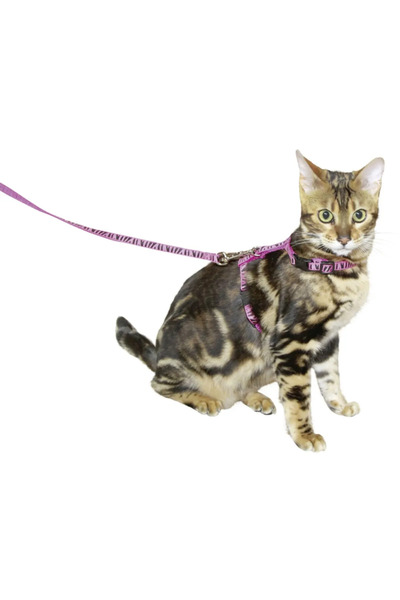 KERBL Kedi Gezdirme Tasması 120cm Gezdirme ipli Zebra Desenli Pembe