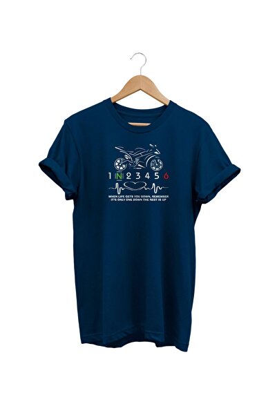 WİDİ Heart Beat Love Racing Motor Štampano Mornarsko plava T-shirt