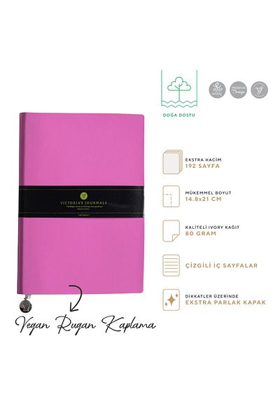 Victoria's Journals Smyth Patent Leather Flexible Cover Striped Notebook, 14.8x21 cm - Pink