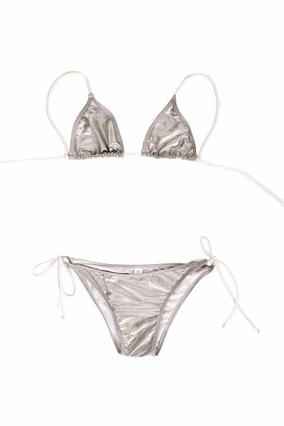 Argento Shiny Gray Triangle Patterned Girls' Bikini