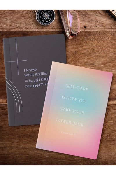 Postifull Unlined Notebook Set, 2 Pieces Motivational Patterned Notebook, Notepad, Memory Book, 64 Pages