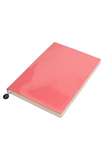 Victoria's Journals Smyth Patent Leather Flexible Cover Striped Notebook, 14.8x21 cm - Coral