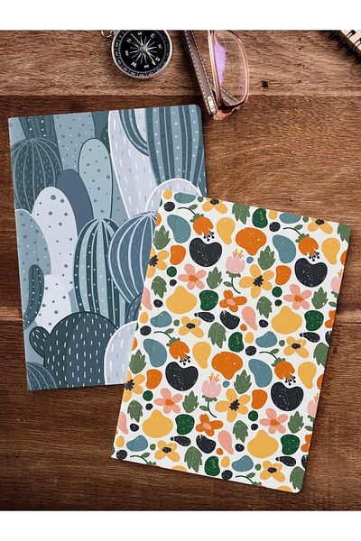 Postifull Unlined Notebook Set, 2 Boho Themed Notebook, Notepad, Memory Book, 64 Pages Medium Size