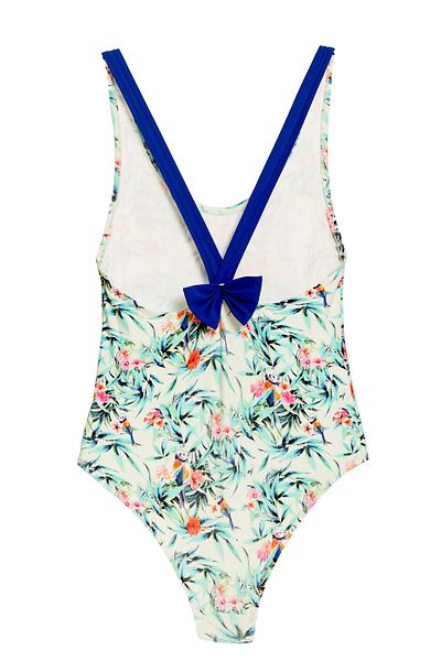 Argento Patterned Bow Detail Children's Swimsuit