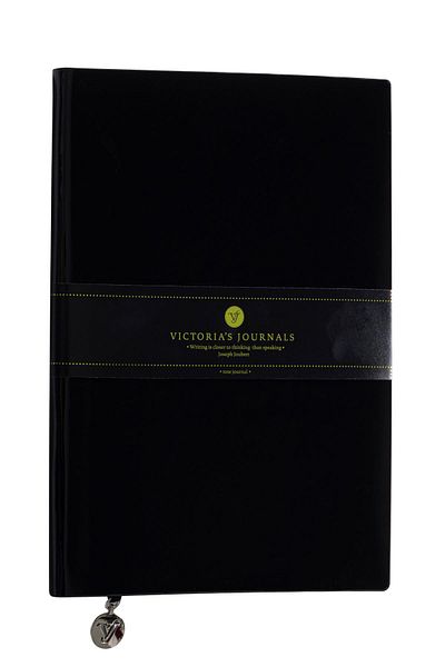 Victoria's Journals Smyth Patent Leather Flexible Cover Striped Notebook, 14.8x21 cm -Black