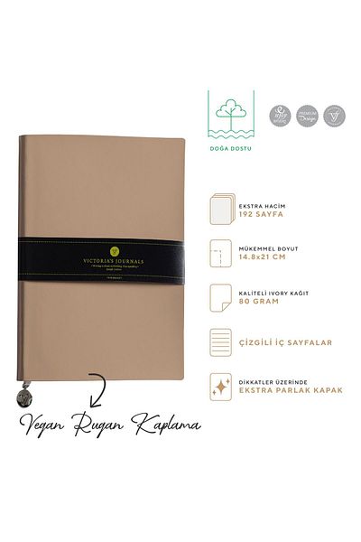 Victoria's Journals Smyth Patent Leather Flexible Cover Striped Notebook, 14.8x21 cm -Beige