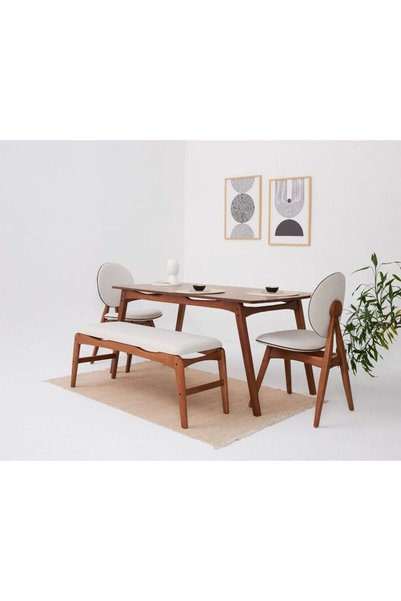 AVOKADO MOBİLYA Touch İskandinav 2 Sandalye 2 Bench Ceviz İskelet Mutfak Masası Takımı
