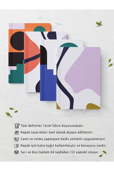 Postifull مجموعة دفاتر ملاحظات تحت عنوان Bauhaus - دفتر ألوان ناعم - 4 قطع - 14 سم * 20 سم - 64 صفحة