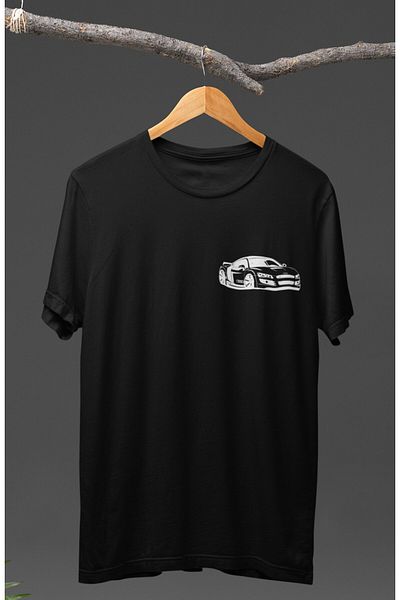 Fuddy Moda Tricou unisex cu imprimeu Audi R8 la spate, tricou imprimat cu tematică mașini de curse