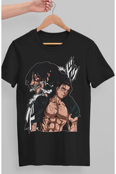 Fuddy Moda Tricou cu imprimeu oversize Attack On Titan Eren Yeager, tricou un...