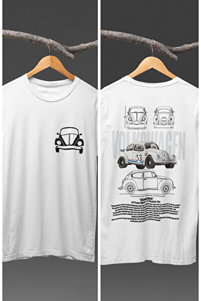 Fuddy Moda Tricou unisex oversize Vosvos L87 Pearl White 1963 cu imprimeu la spate, tricou imprimat cu tematica curselor de mașini