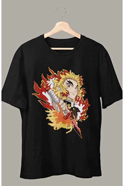 Fuddy Moda تيشيرت كبير الحجم مطبوع عليه قاتل الشياطين Kyojuro Rengoku، تيشيرت...