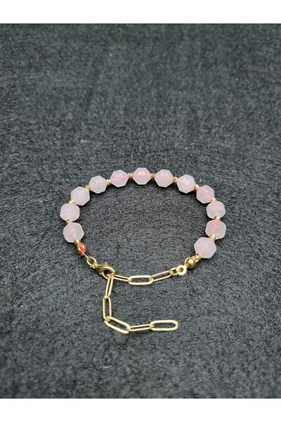 Yüksel Boncuk Pink Quartz Stone Women's Natural Stone Bracelet