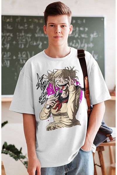 Fuddy Moda Oversize My Hero Academia Toga Himiko εμπριμέ μπλουζάκι, Unisex Anime εμπριμέ μπλουζάκι