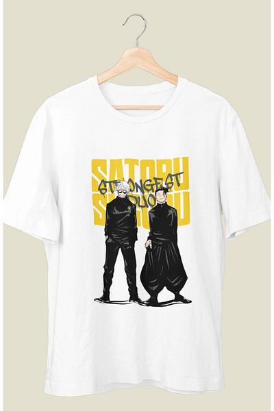 Fuddy Moda Tricou cu imprimeu oversize JJK Gojo Satoru și Suguru Geto, tricou unisex cu imprimeu anime
