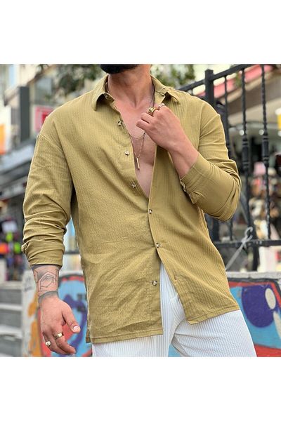 RHONES ΑΝΔΡΙΚΟ ΜΑΚΡΥΜΑΝΙΚΟ ΛΙΝΟ ΠΟΥΚΑΜΙΣΟ OVERSIZE