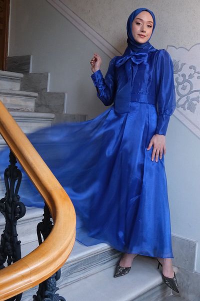 Ceylan Otantik Parliament Bow Evening Dress