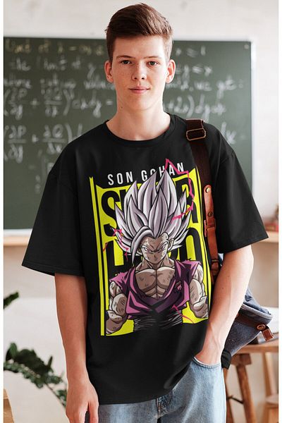 Fuddy Moda Tricou oversize cu imprimeu Dragon Ball Son Gohan, tricou unisex cu imprimeu Anime